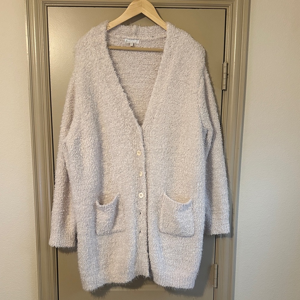 B Skies Are Blue Fuzzy Cardigan Sweater Cream 2X